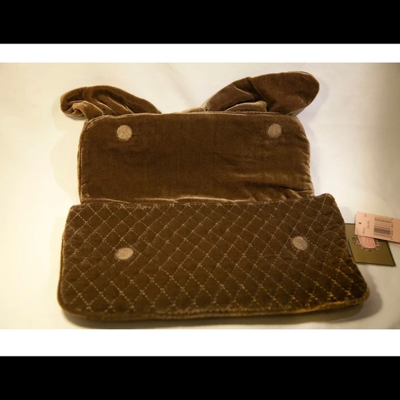 JUICY COUTURE Caramel Brown Bow Quilted Bag Velour Clutch Purse Handbag $198 NWT - Picture 3 of 5